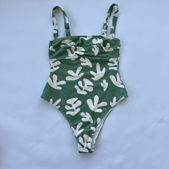 ZULU & ZEPHYR Flora One-Piece Swimsuit Green Hand Drawn US 6 Msrp $170 NWOT - Picture 2 of 10